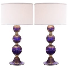 Pair of Purple Murano "Avventurina" Glass Lamps