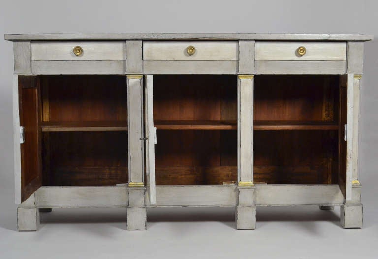 French Directoire Style Blue/Gray Patina Walnut Buffet In Good Condition In Austin, TX