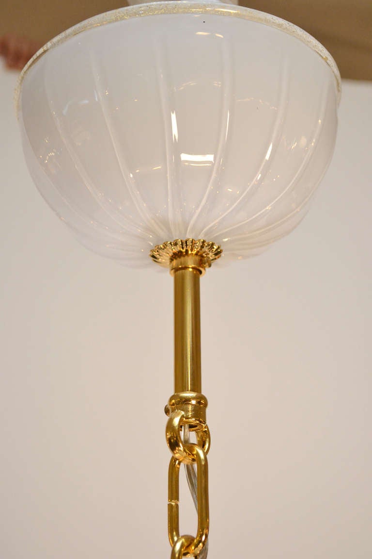 Mid-Century Modern Murano Glass White and Gold Chandelier by Barbini