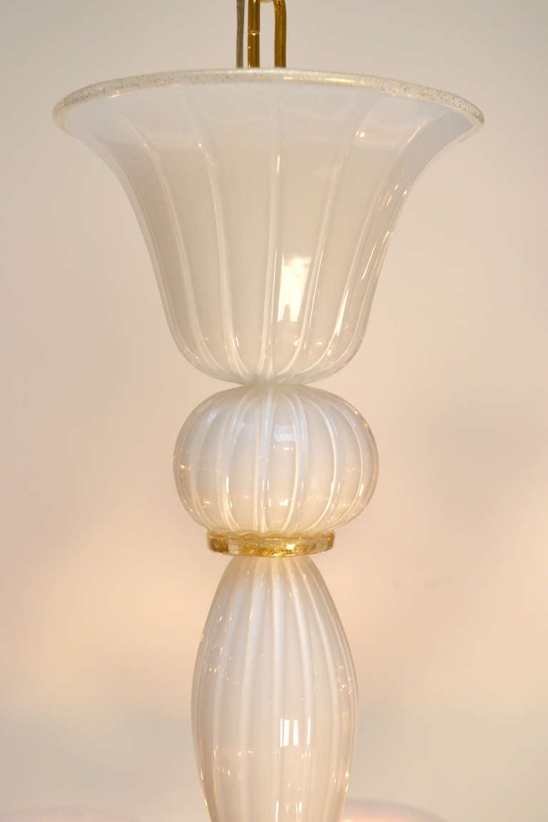 Italian Murano Glass White and Gold Chandelier by Barbini