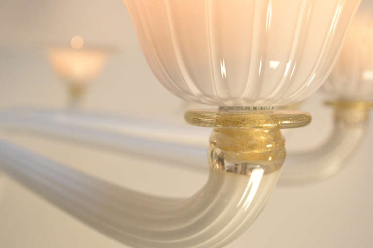 Murano Glass White and Gold Chandelier by Barbini 1