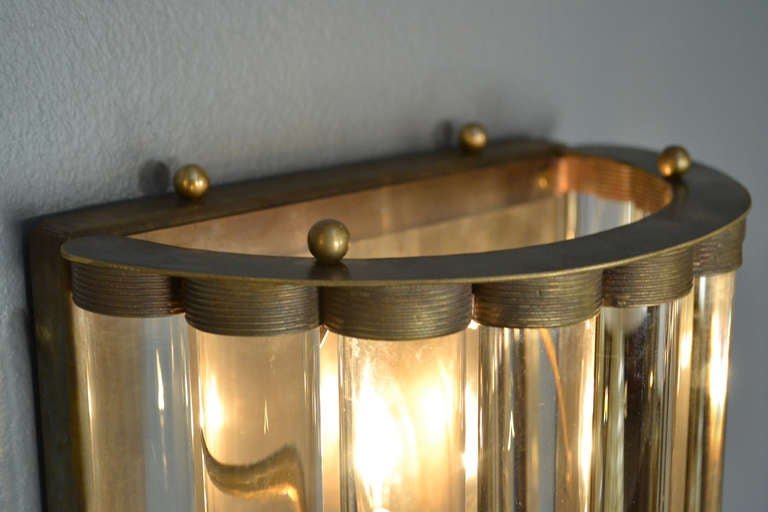 Pair of Murano Glass Tube and Brass Sconces In Excellent Condition For Sale In Austin, TX