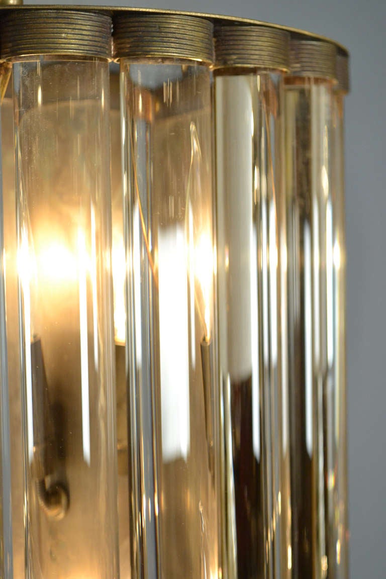 Contemporary Pair of Murano Glass Tube and Brass Sconces For Sale