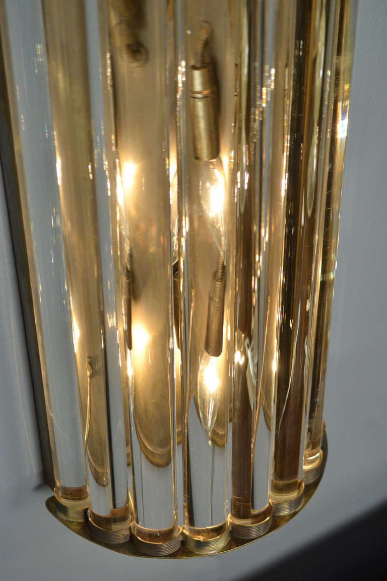 Pair of Murano Glass Tube and Brass Sconces For Sale 1