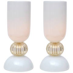 Murano Opaline Gold Glass Urn Lamps