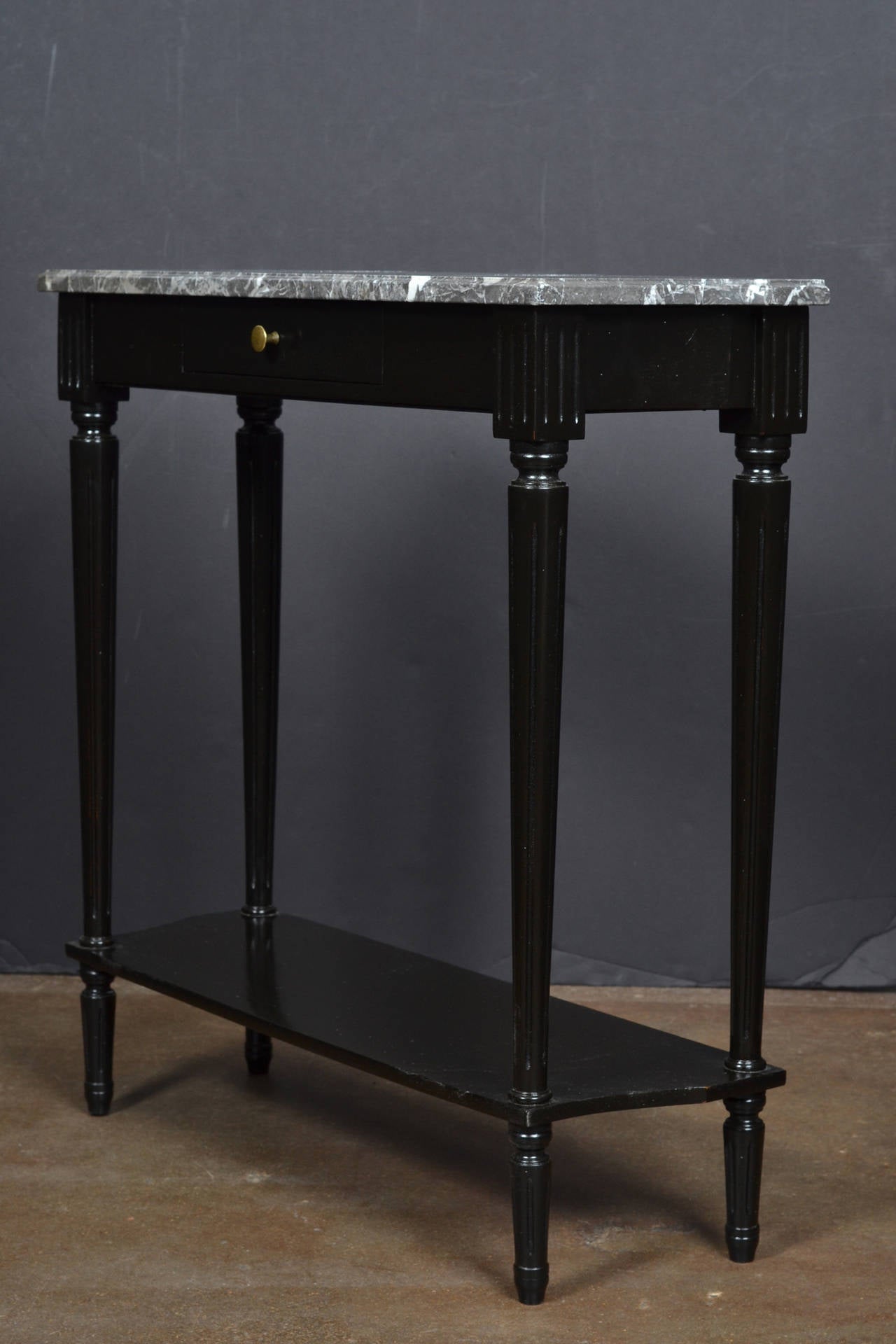 Ebonized Antique Louis XVI Console Table with Marble Top