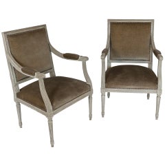 Pair of Louis XVI Painted Walnut Armchairs