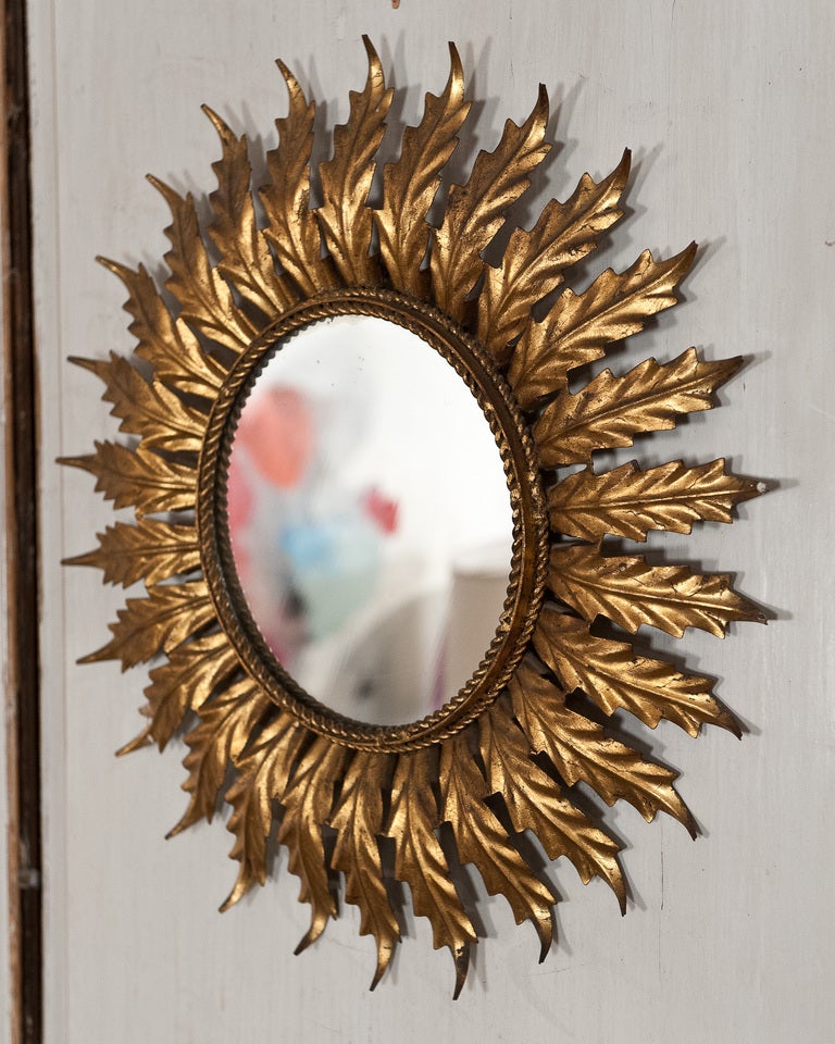 French Vintage Gilt Metal Sunburst Mirror