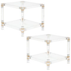 Pair of Lucite, Chrome, & Brass Side Tables