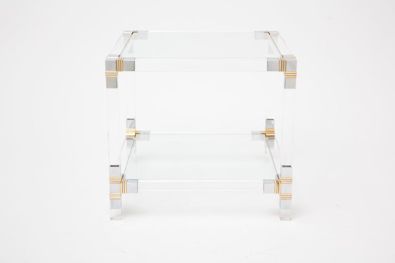 Pair of Lucite, Chrome, & Brass Side Tables
