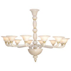 Murano Glass White and Gold Chandelier by Barbini