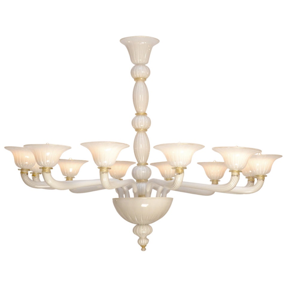Murano Glass White and Gold Chandelier by Barbini