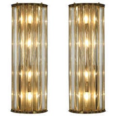 Pair of Murano Glass Tube and Brass Sconces 12