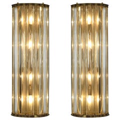 Pair of Murano Glass Tube and Brass Sconces