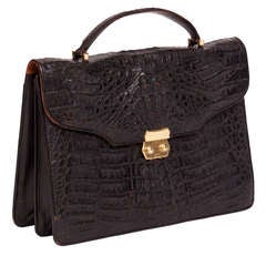 French Vintage Black Crocodile Satchel