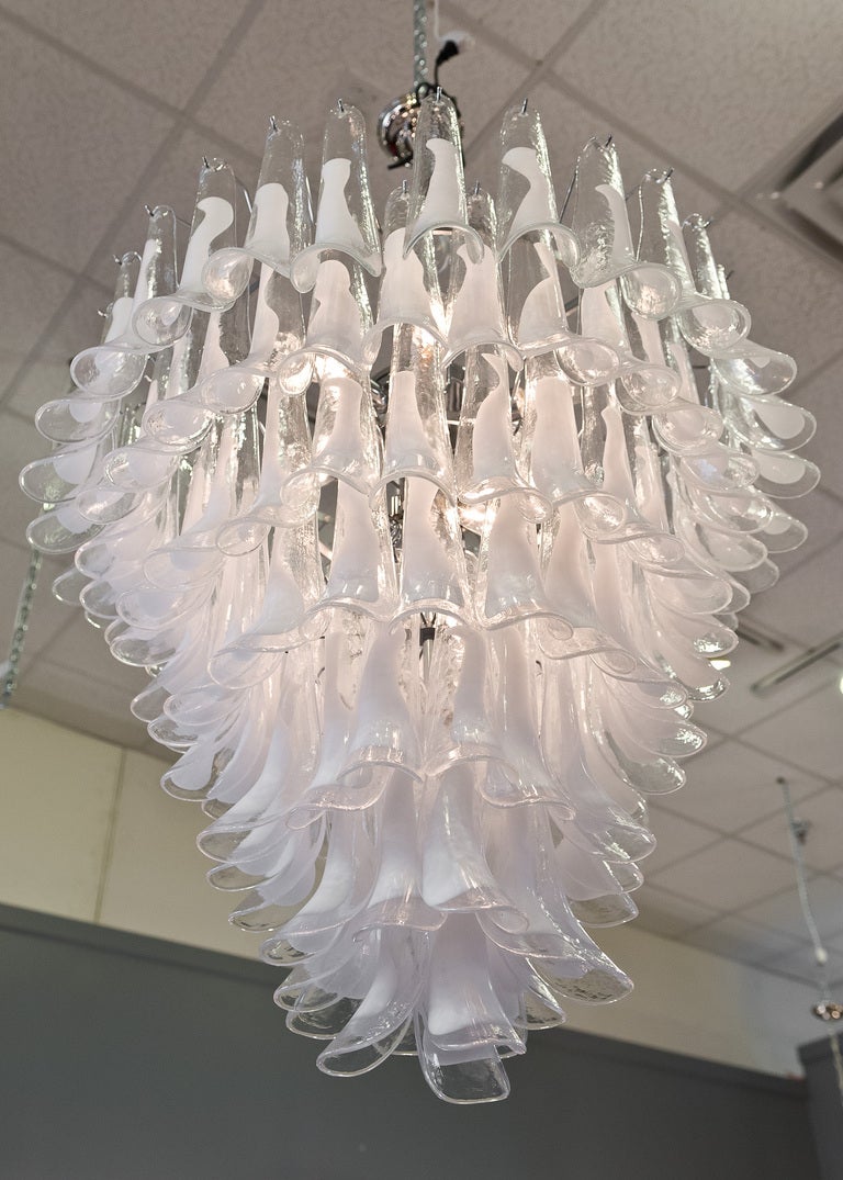Italian Murano Crystal and Opaline Glass Chandelier by Mazzega For Sale