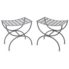 Pair of Gray Painted Curule Stools