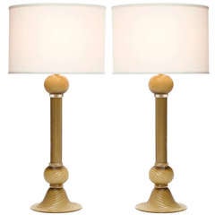 Pair of Murano Amber Glass Lamps