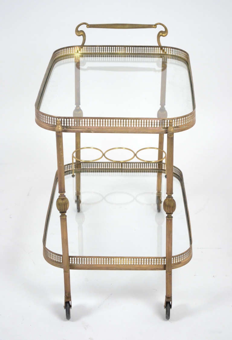 French Vintage Brass Bar Cart In Good Condition In Austin, TX
