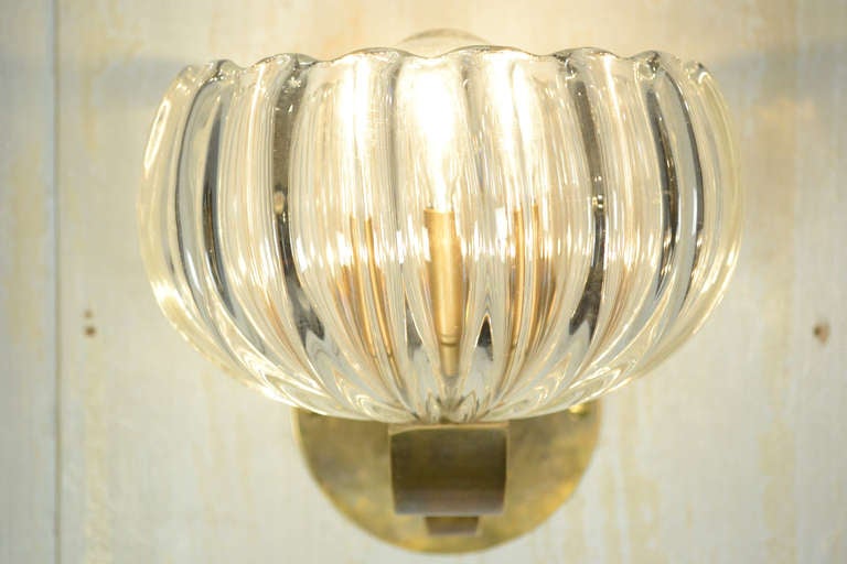 Italian Vintage Murano Glass and Brass Sconces