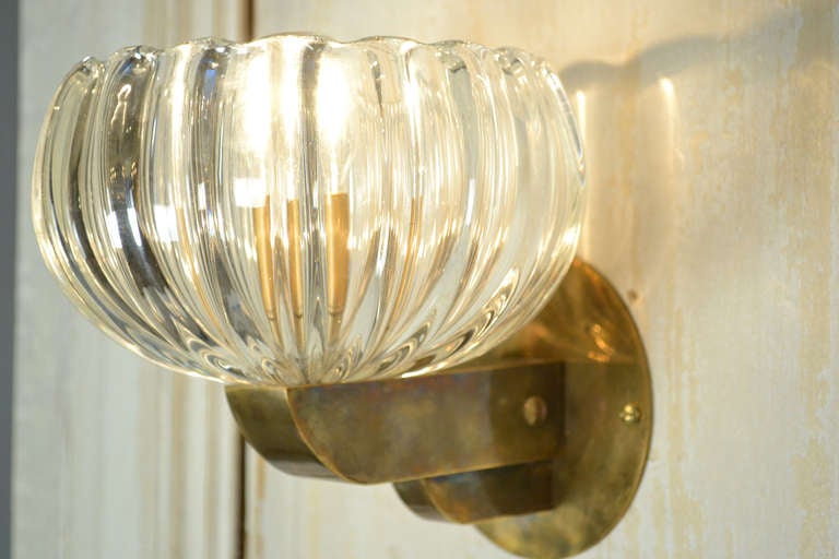 Vintage Murano Glass and Brass Sconces In Good Condition In Austin, TX