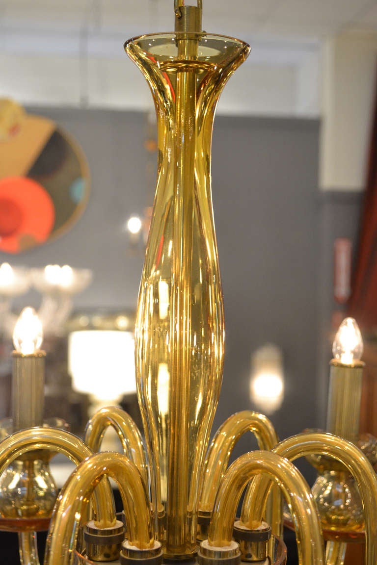 Mid-Century Modern Murano Amber Glass Chandelier