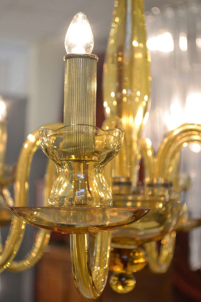 Murano Amber Glass Chandelier In Good Condition In Austin, TX