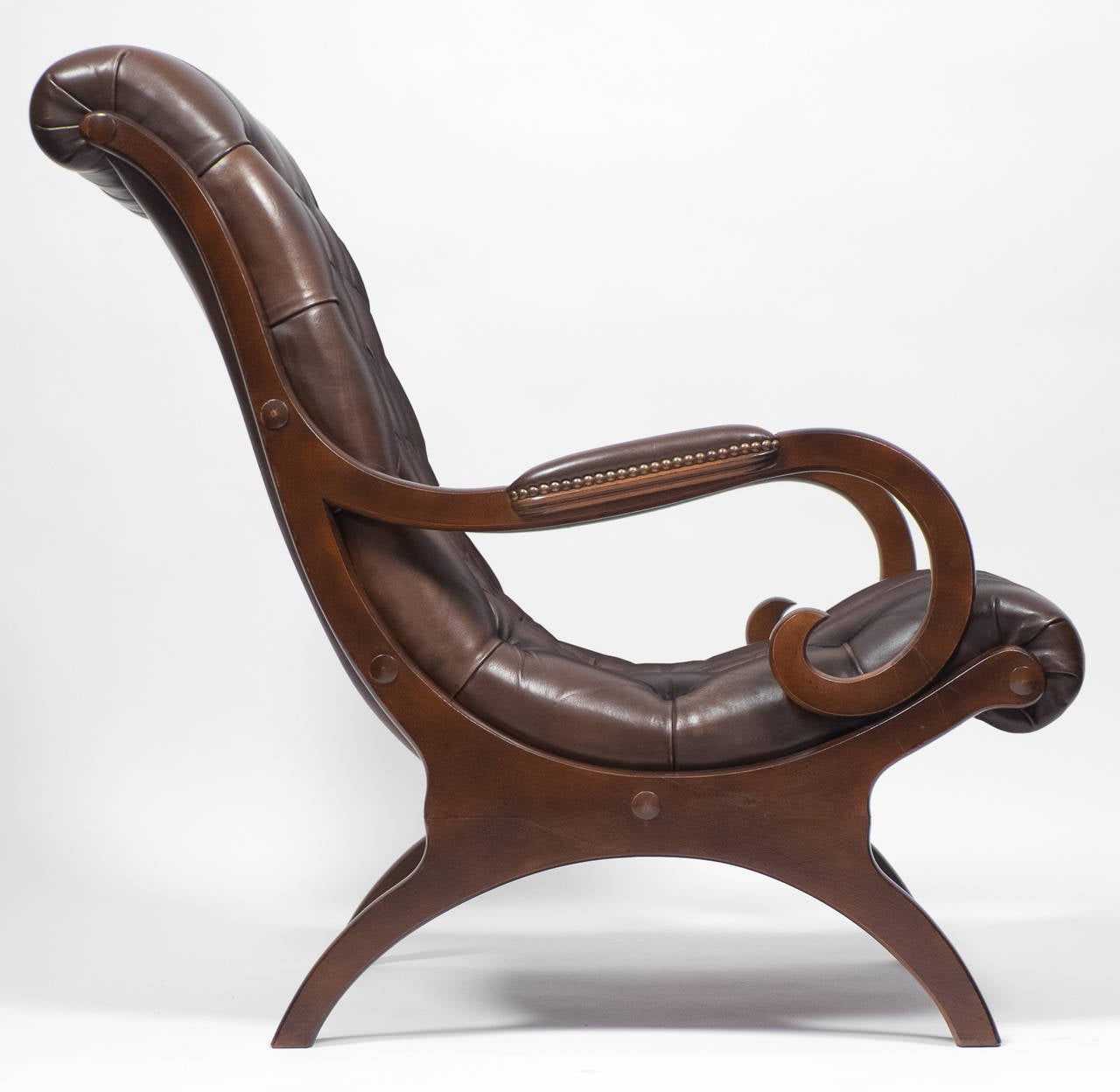 Mid-20th Century Pair of French  Leather & Mahogany Lounge Chairs