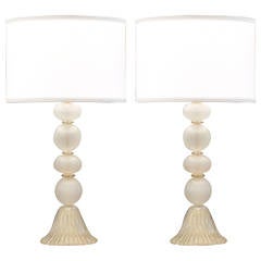 Pair of Murano "Seta" Blown Glass Lamps