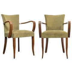 French Vintage Pair of "Moustache-Back" Bridge Chairs