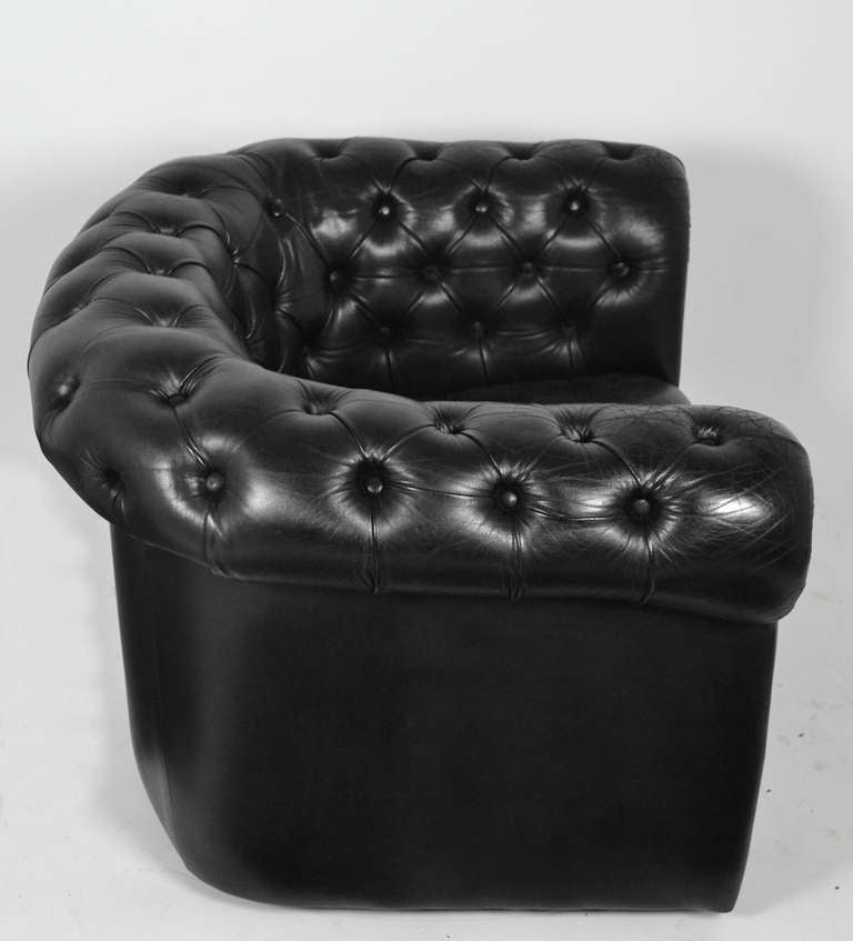 Vintage Black Leather Chesterfield Club Chairs In Good Condition In Austin, TX