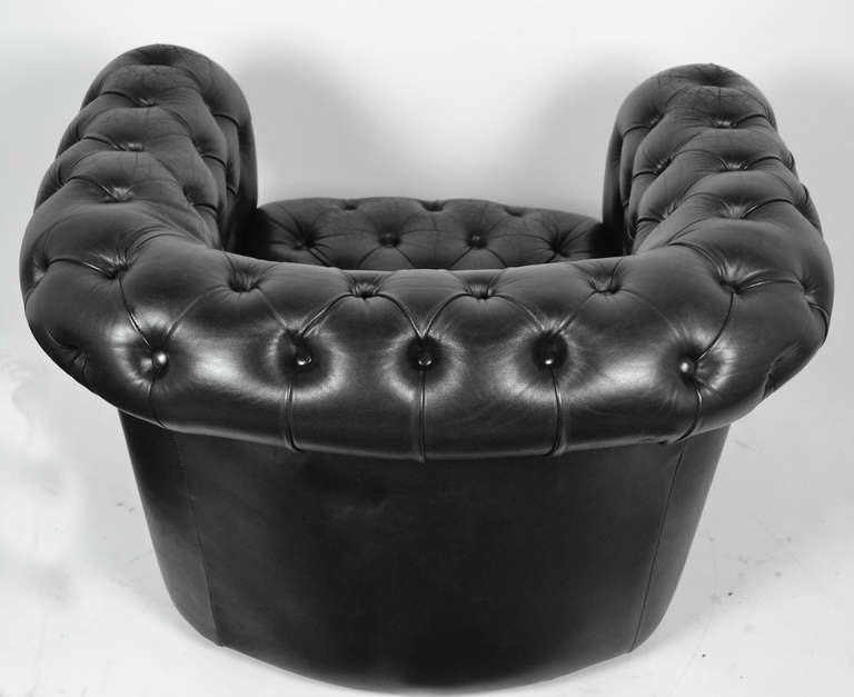 Mid-20th Century Vintage Black Leather Chesterfield Club Chairs