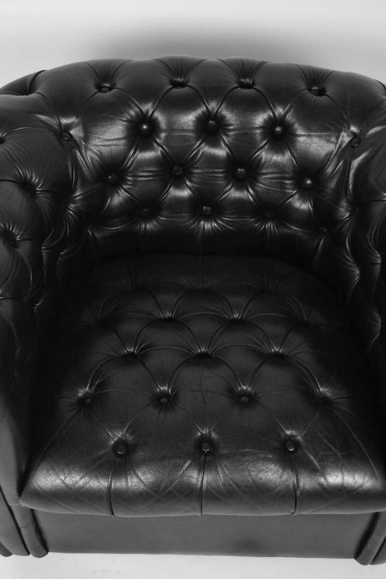 Vintage Black Leather Chesterfield Club Chairs 2