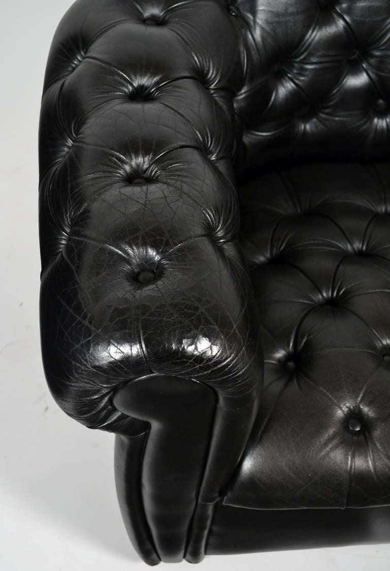 Vintage Black Leather Chesterfield Club Chairs 3