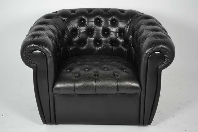 Vintage Black Leather Chesterfield Club Chairs 4