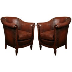 Pair of French Art Deco Ruhlmnnn Style Club Chairs