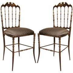 Antique Pair of Italian Bronze Chiavari Chairs from Italy