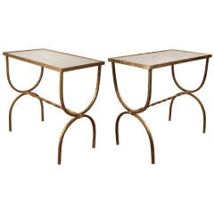 Pair of French Gold Leafed Hand Forged Iron Side Tables