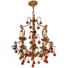 French Gilded Iron and Crystal Chandelier