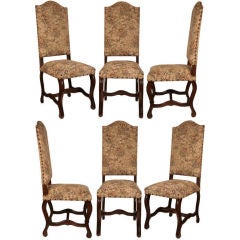 Set of Six French Louis XIV Solid Oak Dining Chairs