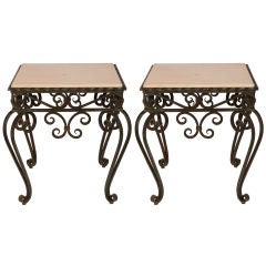 Pair of French Art Deco Period Forged Iron Side Tables