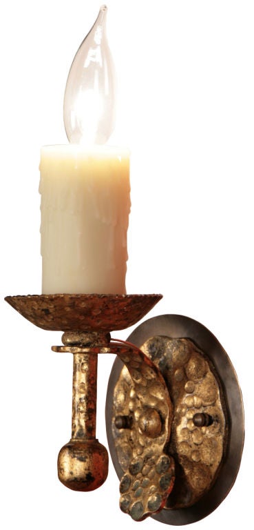 Pair of Spanish Art Deco Period Gilded Iron Sconces