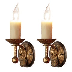 Pair of Spanish Art Deco Period Gilded Iron Sconces