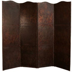 French Antique Embossed Leather Screen