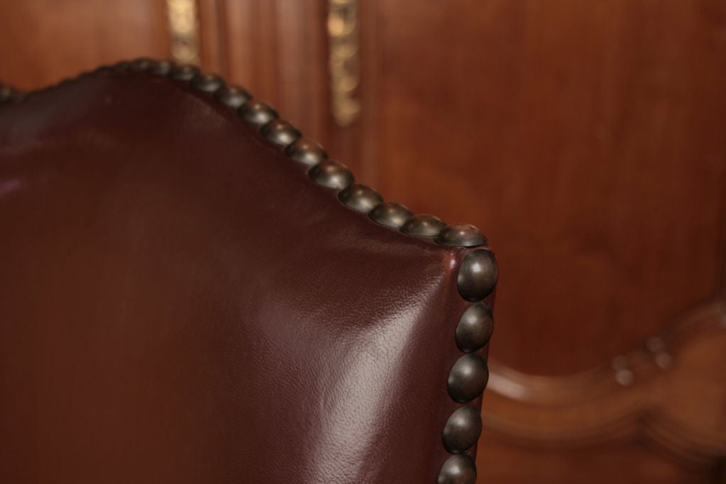 French Renaissance Style Oak and Leather Armchair