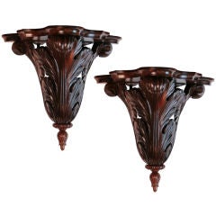 Pair of French Antique Hand Carved Rosewood Brackets