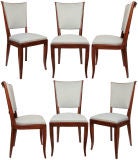 Set of Six French Art Deco Cherry Wood Dining Chairs