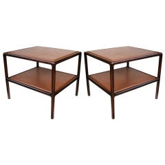 Pair of Ward Bennett Side Tables in Oak and Leather
