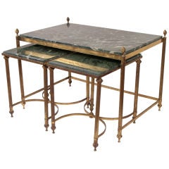 French Art Deco Period Marble and Brass Nesting Tables