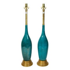 PAIR 1960'S GLAZED POTTERY LAMPS by Fantoni for Marbro Lamp Co.